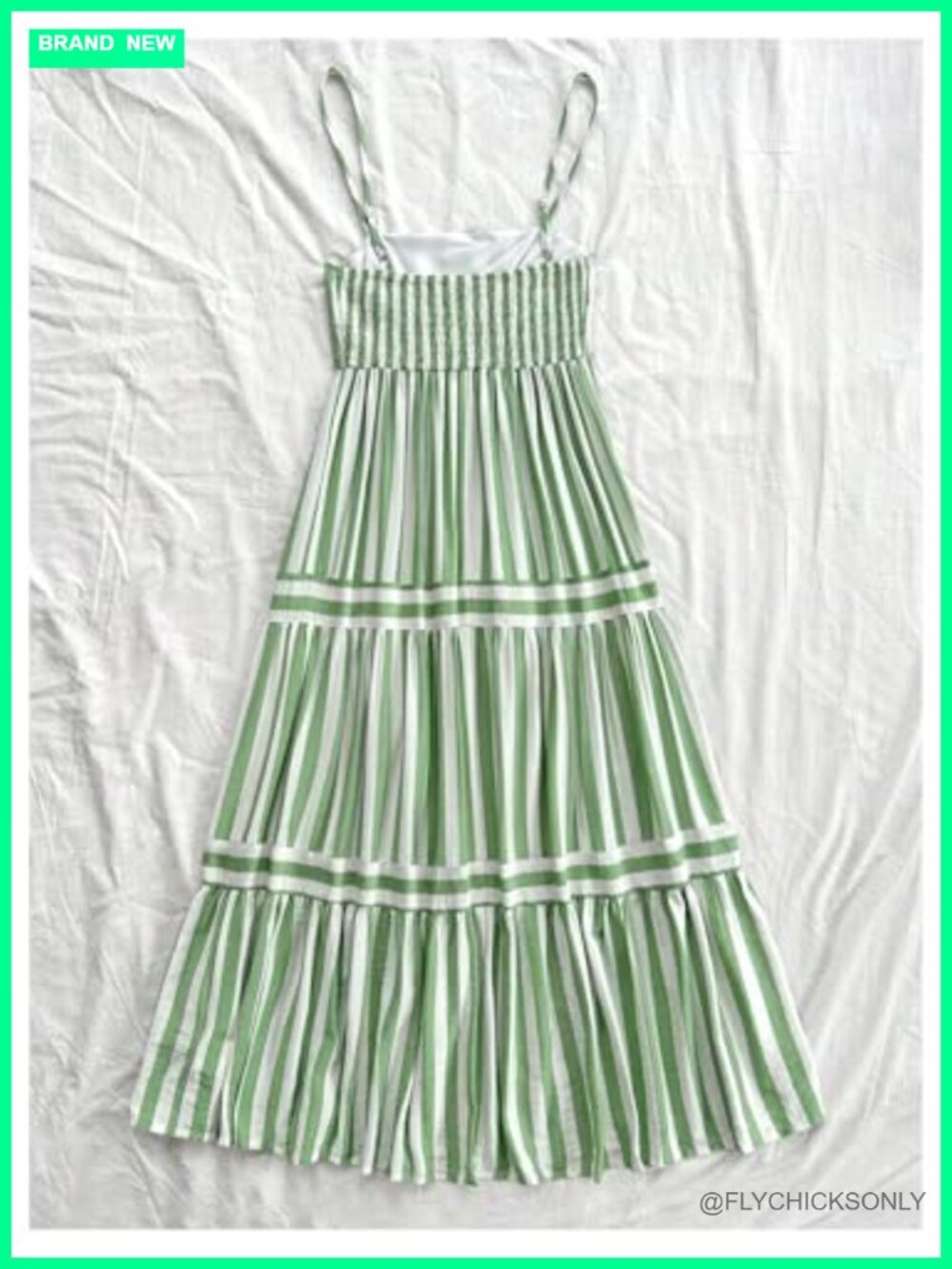 Summer Striped Smocked Spaghetti Strap Ruffle Tiered Flowy Maxi Dress - Picture 2 of 5